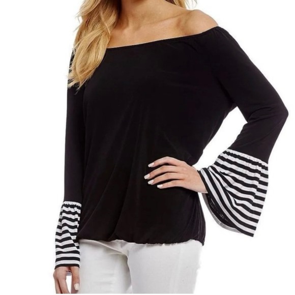Michael Kors Tops | Michael
Kors Striped Bell Sleeve Black... - Picture 2 of 5
